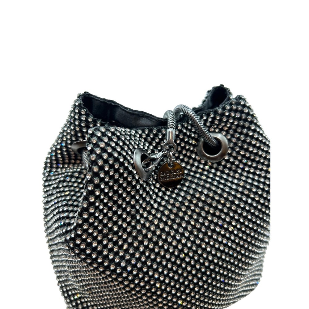 Badgley‎ Mischka Rhinestone Bucket Bag Silver Crystal Drawstring Evening Purse - Picture 4 of 9